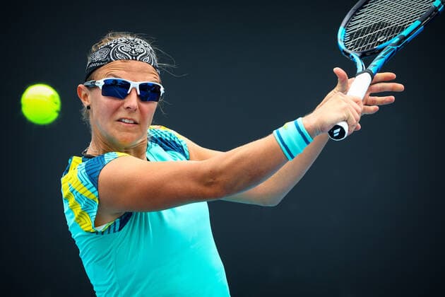 Belgian Kirsten Flipkens pictured in action during a tennis match between Belgian Flipkens and Spanish Sorribes Tormo, in the first round of the women s singles at the Australian Open Grand Slam tennis tournament, Monday 17 January 2022 in Melbourne Park, Melbourne, Australia. Flipkens lost the game 6-4 6-1. The 2022 edition of the Australian Grand Slam takes place from January 17th to January 30th. PATRICKxHAMILTON  x3440644x