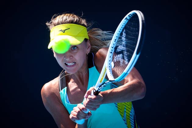 Belgian Maryna Zanevska pictured in action during a tennis match between Belgian Zanevska and Slovenian Juvan, in the first round of the women s singles at the Australian Open Grand Slam tennis tournament, Monday 17 January 2022 in Melbourne Park, Melbourne, Australia. The 2022 edition of the Australian Grand Slam takes place from January 17th to January 30th. PATRICKxHAMILTON  x3442353x