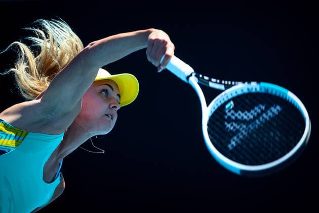 Belgian Maryna Zanevska pictured in action during a tennis match between Belgian Zanevska and Slovenian Juvan, in the first round of the women s singles at the Australian Open Grand Slam tennis tournament, Monday 17 January 2022 in Melbourne Park, Melbourne, Australia. The 2022 edition of the Australian Grand Slam takes place from January 17th to January 30th. PATRICKxHAMILTON  x3442357x