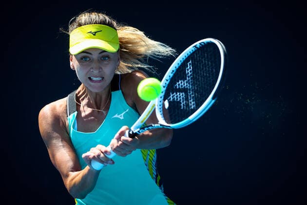 Belgian Maryna Zanevska pictured in action during a tennis match between Belgian Zanevska and Slovenian Juvan, in the first round of the women s singles at the Australian Open Grand Slam tennis tournament, Monday 17 January 2022 in Melbourne Park, Melbourne, Australia. Zanevska won the game 7-6 (9-7), 7-6 (7-4). The 2022 edition of the Australian Grand Slam takes place from January 17th to January 30th. PATRICKxHAMILTON  x3442789x