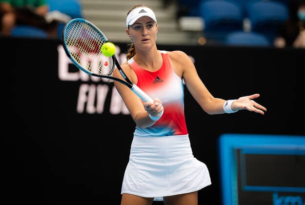 January 17, 2022, MELBOURNE, AUSTRALIA: Kristina Mladenovic of France in action during the first round of the 2022 Australian Open Grand Slam tennis tournament against Belinda Bencic of Switzerland MELBOURNE AUSTRALIA - ZUMAa181 20220117_zaa_a181_009 Copyright: xRobxPrangex