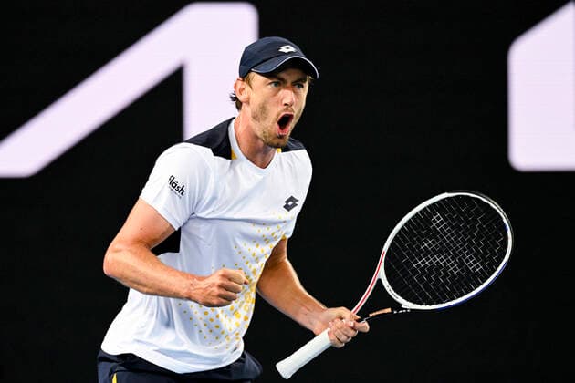TENNIS AUSTRALIAN OPEN, John Millman of Australia reacts during his first Round Men s singles match against Feliciano Lopez of Spain on Day 1 of the Australian Open, at Melbourne Park, in Melbourne, Monday, January 17, 2022. ( NO ARCHIVING, EDITORIAL USE ONLY, NO USE IN BOOKS WITHOUT CONSENT MELBOURNE VIC AUSTRALIA  Copyright: xDEANxLEWINSx 20220117001614175903