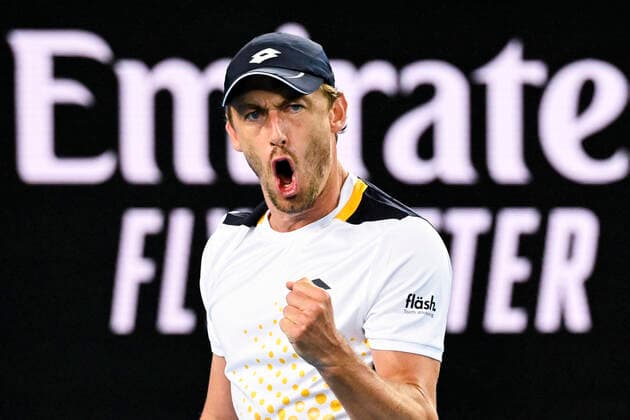 TENNIS AUSTRALIAN OPEN, John Millman of Australia reacts during his first Round Men s singles match against Feliciano Lopez of Spain on Day 1 of the Australian Open, at Melbourne Park, in Melbourne, Monday, January 17, 2022. ( NO ARCHIVING, EDITORIAL USE ONLY, NO USE IN BOOKS WITHOUT CONSENT MELBOURNE VIC AUSTRALIA  Copyright: xDEANxLEWINSx 20220117001614177578