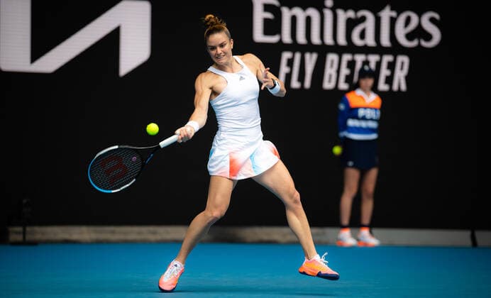 January 17, 2022, MELBOURNE, AUSTRALIA: Maria Sakkari of Greece in action during the first round of the 2022 Australian Open Grand Slam tennis tournament against Tatjana Maria of Germany MELBOURNE AUSTRALIA - ZUMAa181 20220117_zaa_a181_066 Copyright: xRobxPrangex