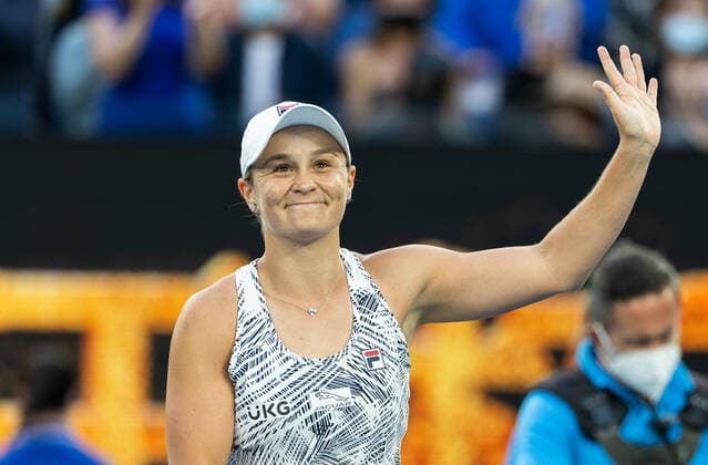 (220117) -- MELBOURNE, Jan. 17, 2022 -- Ashleigh Barty of Australia celebrates after the women s singles first round match against Lesia Tsurenko of Ukraine at Australian Open 2022 in Melbourne, Australia, Jan. 17, 2022. (Photo by Xinhua) (SP)AUSTRALIA-MELBOURNE-TENNIS-AUSTRALIAN OPEN-WOMEN S SINGLES HuxJingchen 