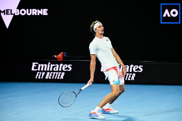 TENNIS AUSTRALIAN OPEN, Alexander Zverev of Germany reacts during his first Round Men s singles match against Daniel Altmaier of Germany on Day 1 of the Australian Open, at Melbourne Park, in Melbourne, Monday, January 17, 2022. ( NO ARCHIVING, EDITORIAL USE ONLY, NO USE IN BOOKS WITHOUT CONSENT MELBOURNE VIC AUSTRALIA  Copyright: xDAVExHUNTx 20220117001614183194