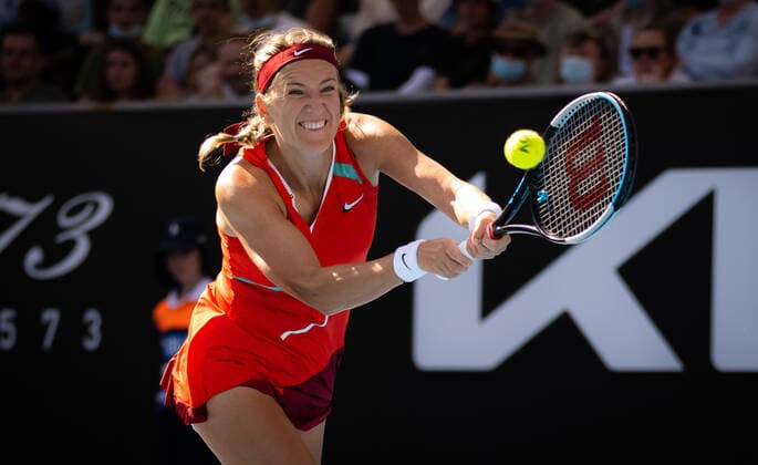 January 17, 2022, MELBOURNE, AUSTRALIA: Victoria Azarenka of Belarus in action during the first round of the 2022 Australian Open Grand Slam tennis tournament against Panna Udvardy of Hungary MELBOURNE AUSTRALIA - ZUMAa181 20220117_zaa_a181_180 Copyright: xRobxPrangex