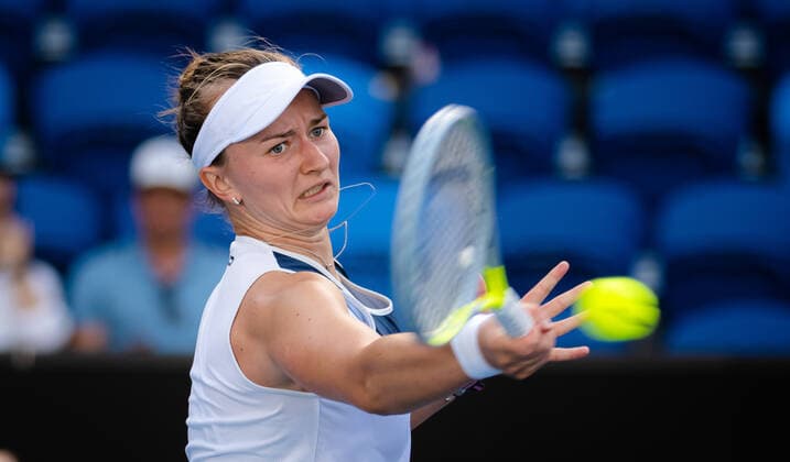 January 17, 2022, MELBOURNE, AUSTRALIA: Barbora Krejcikova of the Czech Republic in action during the first round of the 2022 Australian Open Grand Slam tennis tournament against Andrea Petkovic of Germany MELBOURNE AUSTRALIA - ZUMAa181 20220117_zaa_a181_195 Copyright: xRobxPrangex