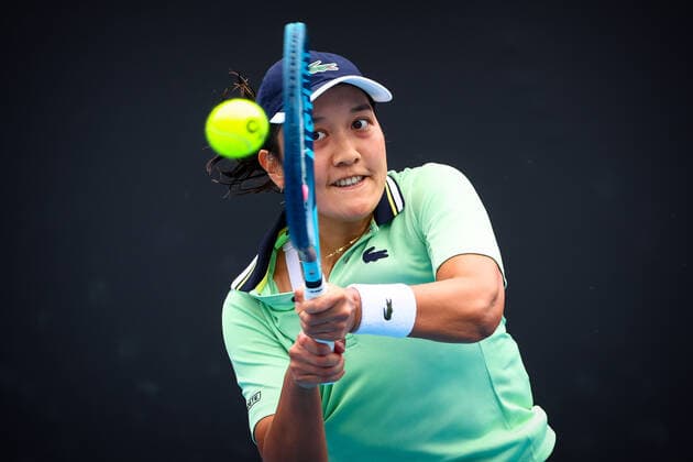 Harmony Tan WTA, Tennis Damen 110) pictured in action during a game between Kazakh Putinseva and French Tan at the Australian Open Grand Slam tennis tournament, Monday 17 January 2022 in Melbourne Park, Melbourne, Australia. Tan won the match 6-3 6-3. The 2022 edition of the Australian Grand Slam takes place from January 17th to January 30th. PATRICKxHAMILTON  x3456783x