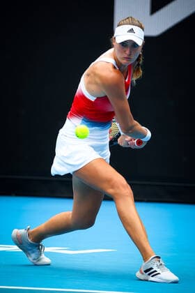French Kristina Mladenovic WTA, Tennis Damen 91) pictured at a women s first round game between French Mladenovic and Swiss Bencic, at the Australian Open Grand Slam tennis tournament, Monday 17 January 2022 in Melbourne Park, Melbourne, Australia. The 2022 edition of the Australian Grand Slam takes place from January 17th to January 30th. PATRICKxHAMILTON  x3462324x