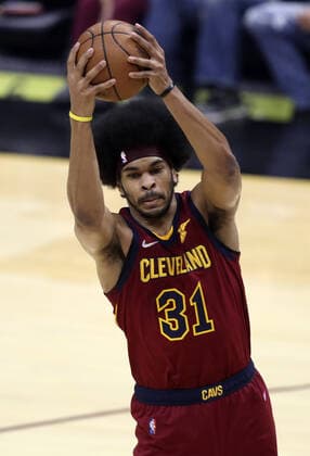 Cleveland Cavaliers Jarrett Allen (31) grabs a rebound against the Brooklyn Nets Blake at Rocket Mortgage Field House in Cleveland, Ohio on Monday, January 17, 2022.  CLE20220117126 AARONxJOSEFCZYK