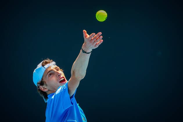 French Ugo Humbert ATP, Tennis Herren 31) pictured in action at a men s first round game between French Gasquet and Humbert at the Australian Open Grand Slam tennis tournament, Tuesday 18 January 2022 in Melbourne Park, Melbourne, Australia. The 2022 edition of the Australian Grand Slam takes place from January 17th to January 30th. PATRICKxHAMILTON  x3480430x