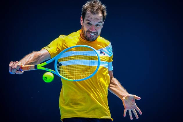 French Richard Gasquet pictured in action at a men s first round game between French Gasquet and Humbert at the Australian Open Grand Slam tennis tournament, Tuesday 18 January 2022 in Melbourne Park, Melbourne, Australia. The 2022 edition of the Australian Grand Slam takes place from January 17th to January 30th. PATRICKxHAMILTON  x3480435x