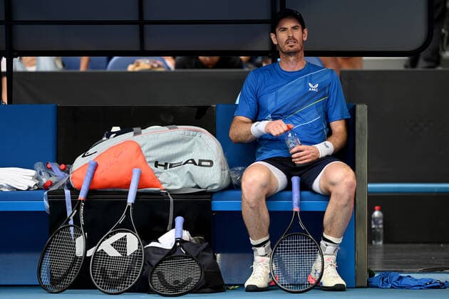 TENNIS AUSTRALIAN OPEN, Andy Murray of Great Britain sits during a break in the first round Men?s singles match against Nikoloz Basilashvili of Georgia on Day 2 of the Australian Open, at Melbourne Park, in Melbourne, Tuesday, January 18, 2022. ( NO ARCHIVING, EDITORIAL USE ONLY, NO USE IN BOOKS WITHOUT CONSENT MELBOURNE VIC AUSTRALIA  Copyright: xDAVExHUNTx 20220118001614395803