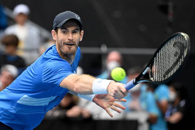 TENNIS AUSTRALIAN OPEN, Andy Murray of Great Britain plays a shot during his first round Men?s singles match against Nikoloz Basilashvili of Georgia on Day 2 of the Australian Open, at Melbourne Park, in Melbourne, Tuesday, January 18, 2022. ( NO ARCHIVING, EDITORIAL USE ONLY, NO USE IN BOOKS WITHOUT CONSENT MELBOURNE VIC AUSTRALIA  Copyright: xDAVExHUNTx 20220118001614397323