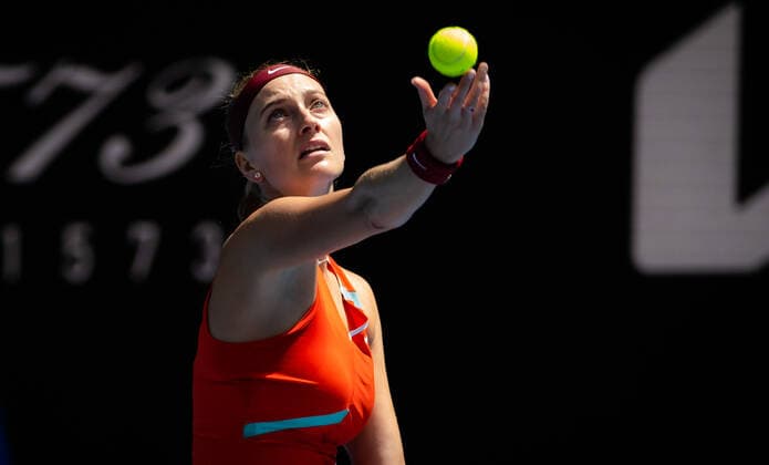 January 18, 2022, MELBOURNE, AUSTRALIA: Petra Kvitova of the Czech Republic in action during the first round of the 2022 Australian Open Grand Slam tennis tournament against Sorana Cirstea of Romania MELBOURNE AUSTRALIA - ZUMAa181 20220118_zaa_a181_023 Copyright: xRobxPrangex