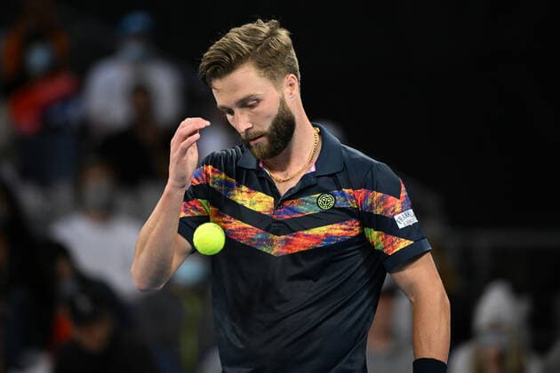 Mandatory Credit: Photo by James Gourley Shutterstock (12763707ij) Liam Broady during his first round match Australian Open, Day Two, Tennis, Melbourne Park, Melbourne, Australia - 18 Jan 2022 Australian Open, Day Two, Tennis, Melbourne Park, Melbourne, Australia - 18 Jan 2022 Copyright: xJamesxGourley Shutterstockx 12763707ij