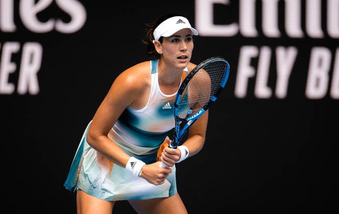 January 18, 2022, MELBOURNE, AUSTRALIA: Garbine Muguruza of Spain in action during the first round of the 2022 Australian Open Grand Slam tennis tournament against Clara Burel of France MELBOURNE AUSTRALIA - ZUMAa181 20220118_zaa_a181_197 Copyright: xRobxPrangex