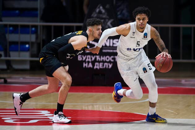Caleb Homesley of Hamburg Towers, Uros Trifunovic of Partizan Nis Belgrade Partizan Nis Belgrade vs Hamburg Towers, Euro Cup Basketball, 18 January, 18 01 2022 Partizan Nis Belgrade vs Hamburg Towers, Euro Cup Basketball, 18 January, 18 01 2022 Belgrade Copyright: xEIBNER NikolaxKrsticx EP_EER