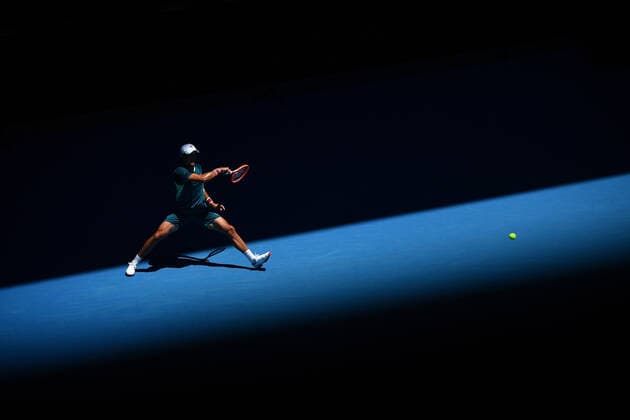 TENNIS AUSTRALIAN OPEN, Sonwoo Kwon of Korea plays a shot during his second round Men?s singles match against Denis Shapovalov of Canada on Day 3 of the Australian Open, at Melbourne Park, in Melbourne, Wednesday, January 19, 2022. ( NO ARCHIVING, EDITORIAL USE ONLY, NO USE IN BOOKS WITHOUT CONSENT MELBOURNE VIC AUSTRALIA  Copyright: xJAMESxROSSx 20220119001614634523
