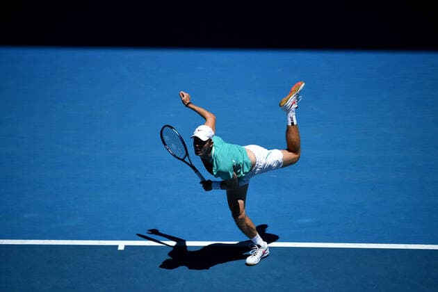 TENNIS AUSTRALIAN OPEN, Denis Shapovalov of Canada serves during his second round Men?s singles match against Sonwoo Kwon of Korea on Day 3 of the Australian Open, at Melbourne Park, in Melbourne, Wednesday, January 19, 2022. ( NO ARCHIVING, EDITORIAL USE ONLY, NO USE IN BOOKS WITHOUT CONSENT MELBOURNE VIC AUSTRALIA  Copyright: xJAMESxROSSx 20220119001614634640