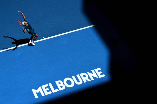 TENNIS AUSTRALIAN OPEN, Sonwoo Kwon of Korea serves during his second round Men?s singles match against Denis Shapovalov of Canada on Day 3 of the Australian Open, at Melbourne Park, in Melbourne, Wednesday, January 19, 2022. ( NO ARCHIVING, EDITORIAL USE ONLY, NO USE IN BOOKS WITHOUT CONSENT MELBOURNE VIC AUSTRALIA  Copyright: xJAMESxROSSx 20220119001614651175