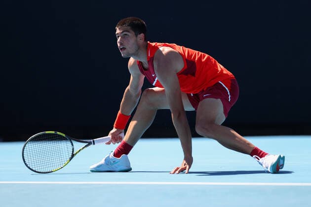 Mandatory Credit: Photo by Ella Ling Shutterstock (12763715dc) Carlos Alcaraz Garfia during his second round match Australian Open, Day Three, Tennis, Melbourne Park, Melbourne, Australia - 19 Jan 2022 Australian Open, Day Three, Tennis, Melbourne Park, Melbourne, Australia - 19 Jan 2022 Copyright: xEllaxLing Shutterstockx 12763715dc