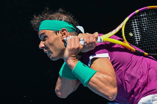 January 19, 2022: 6th seed RAFAEL NADAL (ESP) in action against YANNICK HANFMANN (GER) on Rod Laver Arena in a Men s Singles 2nd round match on day 3 of the 2022 Australian Open in Melbourne, Australia. Cal Media. Nadal won 6:2 6:3 6:4 USA - ZUMAc04_ 20220119_zaf_c04_001 Copyright: xSydneyxLowx