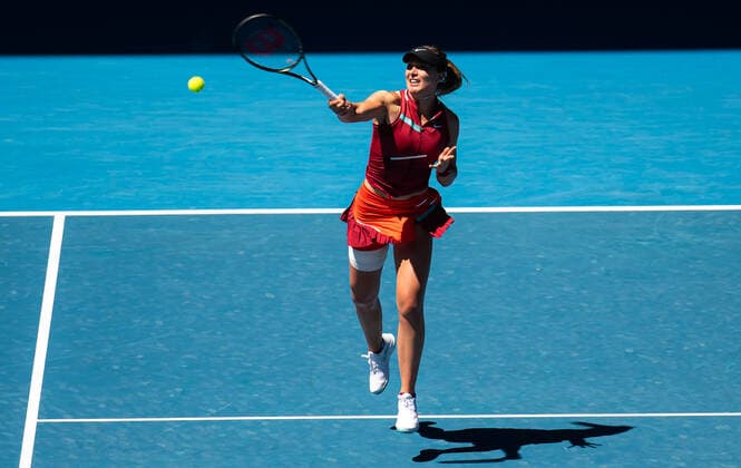 January 19, 2022, MELBOURNE, AUSTRALIA: Paula Badosa of Spain in action during the second round of the 2022 Australian Open Grand Slam tennis tournament against Martina Trevisan of Italy MELBOURNE AUSTRALIA - ZUMAa181 20220119_zaa_a181_038 Copyright: xRobxPrangex