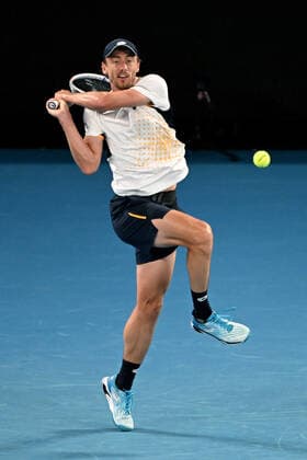 TENNIS AUSTRALIAN OPEN, John Millman of Australia plays a shot during his second round Men?s singles match against Alexander Zverev of Germany on Day 3 of the Australian Open, at Melbourne Park, in Melbourne, Wednesday, January 19, 2022. ( NO ARCHIVING, EDITORIAL USE ONLY, NO USE IN BOOKS WITHOUT CONSENT MELBOURNE VIC AUSTRALIA  Copyright: xDAVExHUNTx 20220119001614701064