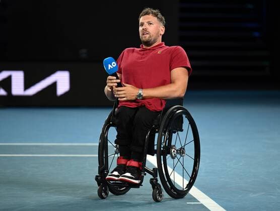 Mandatory Credit: Photo by James Gourley Shutterstock (12763717hk) Dylan Alcott Australian Open, Day Three, Tennis, Melbourne Park, Melbourne, Australia - 19 Jan 2022 Australian Open, Day Three, Tennis, Melbourne Park, Melbourne, Australia - 19 Jan 2022 Copyright: xJamesxGourley Shutterstockx 12763717hk