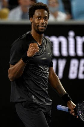 TENNIS AUSTRALIAN OPEN, Gael Monfils of France gestures after winning his second round Men?s singles match against Alexander Bublik of Khazakstan on Day 3 of the Australian Open, at Melbourne Park, in Melbourne, Wednesday, January 19, 2022. ( NO ARCHIVING, EDITORIAL USE ONLY, NO USE IN BOOKS WITHOUT CONSENT MELBOURNE VIC AUSTRALIA  Copyright: xDEANxLEWINSx 20220119001614725590
