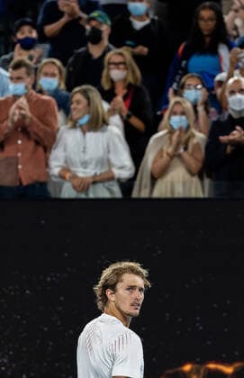 (220119) -- MELBOURNE, Jan. 19, 2022 -- Alexander Zverev of Germany reacts after winning the Men s Singles second round match against John Millman of Australia at Australian Open in Melbourne Park, in Melbourne, Australia, on Jan. 19, 2022. (Photo by Hu Jingchen Xinhua) (SP)AUSTRALIA-MELBOURNE-TENNIS-AUSTRALIAN OPEN-MEN S SINGLES BaixXuefei 