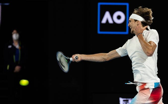 (220119) -- MELBOURNE, Jan. 19, 2022 -- Alexander Zverev of Germany competes during the Men s Singles second round match against John Millman of Australia at Australian Open in Melbourne Park, in Melbourne, Australia, on Jan. 19, 2022. (Photo by Hu Jingchen Xinhua) (SP)AUSTRALIA-MELBOURNE-TENNIS-AUSTRALIAN OPEN-MEN S SINGLES BaixXuefei 
