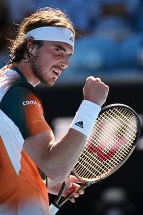 Mandatory Credit: Photo by James Gourley Shutterstock (12765058df) Stefanos Tsitsipas celebrates during his second round match Australian Open, Day Four, Tennis, Melbourne Park, Melbourne, Australia - 20 Jan 2022 Australian Open, Day Four, Tennis, Melbourne Park, Melbourne, Australia - 20 Jan 2022 Copyright: xJamesxGourley Shutterstockx 12765058df