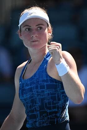 Mandatory Credit: Photo by James Gourley Shutterstock (12765058eb) Tamara Zidansek celebrates during her second round match Australian Open, Day Four, Tennis, Melbourne Park, Melbourne, Australia - 20 Jan 2022 Australian Open, Day Four, Tennis, Melbourne Park, Melbourne, Australia - 20 Jan 2022 Copyright: xJamesxGourley Shutterstockx 12765058eb