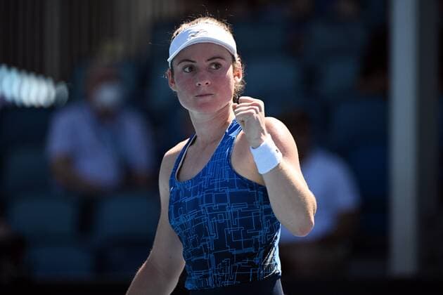 Mandatory Credit: Photo by James Gourley Shutterstock (12765058ed) Tamara Zidansek celebrates during her second round match Australian Open, Day Four, Tennis, Melbourne Park, Melbourne, Australia - 20 Jan 2022 Australian Open, Day Four, Tennis, Melbourne Park, Melbourne, Australia - 20 Jan 2022 Copyright: xJamesxGourley Shutterstockx 12765058ed