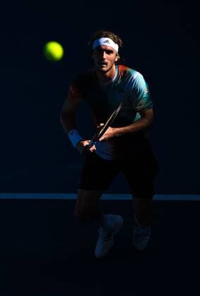 Mandatory Credit: Photo by James Gourley Shutterstock (12765058ej) Stefanos Tsitsipas during his second round match Australian Open, Day Four, Tennis, Melbourne Park, Melbourne, Australia - 20 Jan 2022 Australian Open, Day Four, Tennis, Melbourne Park, Melbourne, Australia - 20 Jan 2022 Copyright: xJamesxGourley Shutterstockx 12765058ej