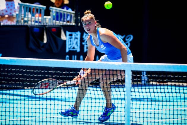 Spanish Sara Sorribes-Tormo pictured in action during a tennis match between the German-Belgian pair Lohoff-Zanevska and the Belgian-Spanish pair Flipkens-Sorribes Tormo, in the first round of the women s doubles at the Australian Open Grand Slam tennis tournament, Thursday 20 January 2022 in Melbourne Park, Melbourne, Australia. The 2022 edition of the Australian Grand Slam takes place from January 17th to January 30th. PATRICKxHAMILTON  x4026066x