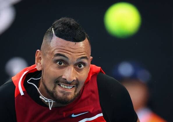Mandatory Credit: Photo by Ella Ling Shutterstock (12765065fh) Nick Kyrgios during his second round match Australian Open, Day Four, Tennis, Melbourne Park, Melbourne, Australia - 20 Jan 2022 Australian Open, Day Four, Tennis, Melbourne Park, Melbourne, Australia - 20 Jan 2022 Copyright: xEllaxLing Shutterstockx 12765065fh