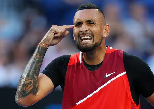 Mandatory Credit: Photo by Ella Ling Shutterstock (12765065fm) Nick Kyrgios during his second round match Australian Open, Day Four, Tennis, Melbourne Park, Melbourne, Australia - 20 Jan 2022 Australian Open, Day Four, Tennis, Melbourne Park, Melbourne, Australia - 20 Jan 2022 Copyright: xEllaxLing Shutterstockx 12765065fm