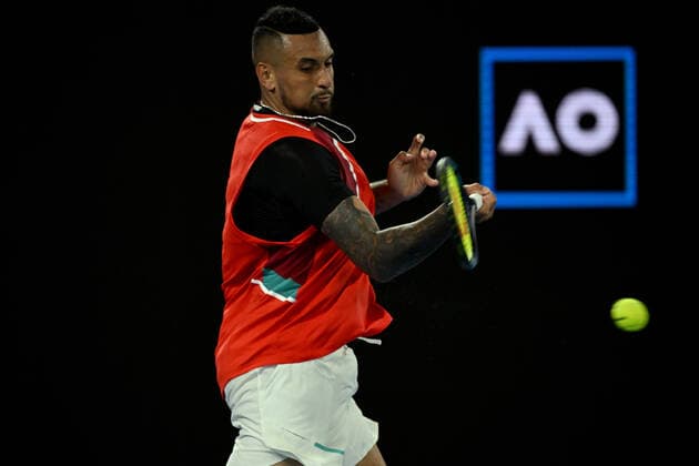 TENNIS AUSTRALIAN OPEN, Nick Kyrgios of Australia plays a shot during his second round Men?s singles match against Daniil Medvedev of Russia on day 4 of the Australian Open at Melbourne Park in Melbourne, Thursday, January 20, 2022. ( NO ARCHIVING, EDITORIAL USE ONLY, NO USE IN BOOKS WITHOUT CONSENT MELBOURNE VICTORIA AUSTRALIA  Copyright: xDEANxLEWINSx 20220120001615159693