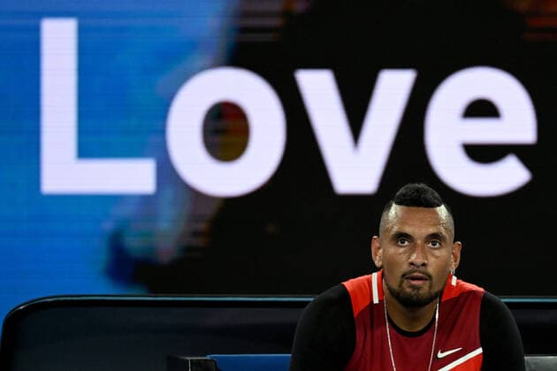 TENNIS AUSTRALIAN OPEN, Nick Kyrgios of Australia sits during a set break in his second round Men?s singles match against Daniil Medvedev of Russia on day 4 of the Australian Open at Melbourne Park in Melbourne, Thursday, January 20, 2022. ( NO ARCHIVING, EDITORIAL USE ONLY, NO USE IN BOOKS WITHOUT CONSENT MELBOURNE VICTORIA AUSTRALIA  Copyright: xDEANxLEWINSx 20220120001615168204