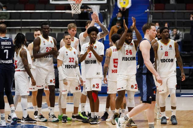 Zenit St Petersburg V AS Monaco - Turkish Airlines EuroLeague AS Monaco players celebrate victory during the EuroLeague Basketball match between Zenit St. Petersburg and AS Monaco on January 20, 2022 at Sibur Arena in Saint Petersburg, Russia. Saint Petersburg Russia  Copyright: xMikexKireevx originalFilename:kireev-notitle220120_npo9w.jpg