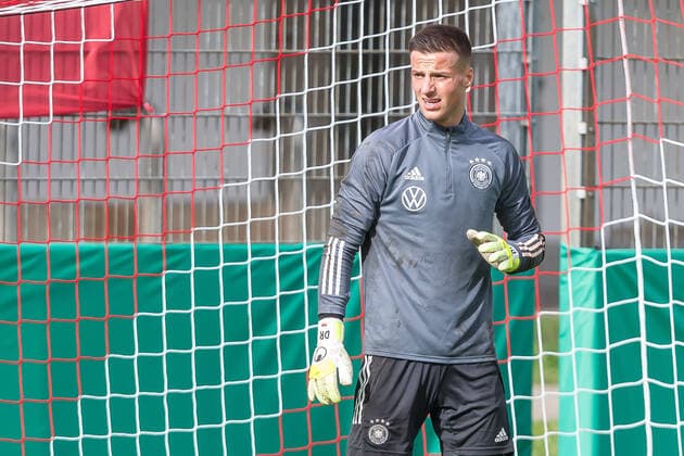 07 10 2020, Loerrach, Germany, Gruettpark Stadium, Germany vs Switzerland U20 Test Match , Goalkeeper Diant Ramaj Germany U20 Looks Photo H Langer Loerrach Baden Wuerttemberg Germany  09-541-052663 Langer-541