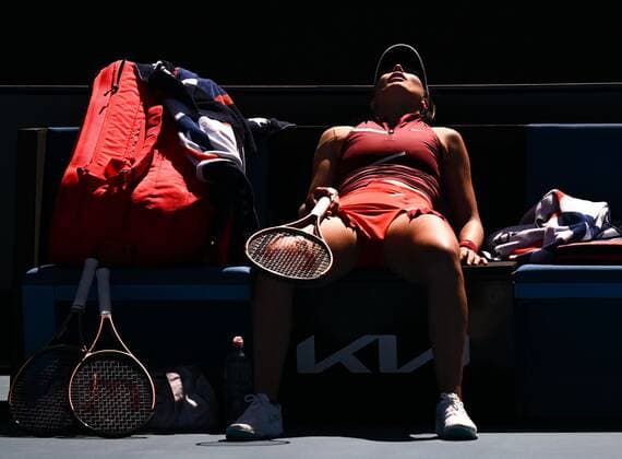 Mandatory Credit: Photo by James Gourley Shutterstock (12765086bi) Paula Badosa celebrates victory in her third round match Australian Open, Day Five, Tennis, Melbourne Park, Melbourne, Australia - 21 Jan 2022 Australian Open, Day Five, Tennis, Melbourne Park, Melbourne, Australia - 21 Jan 2022 Copyright: xJamesxGourley Shutterstockx 12765086bi