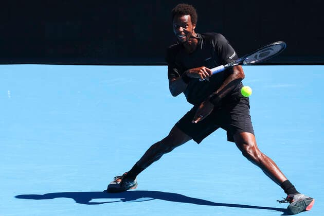 French Gael Monfils pictured in action during a tennis match between French Monfils and Chilean Garin, in the third round of the men s singles at the Australian Open Grand Slam tennis tournament, Friday 21 January 2022 in Melbourne Park, Melbourne, Australia. The 2022 edition of the Australian Grand Slam takes place from January 17th to January 30th. PATRICKxHAMILTON  x4345223x