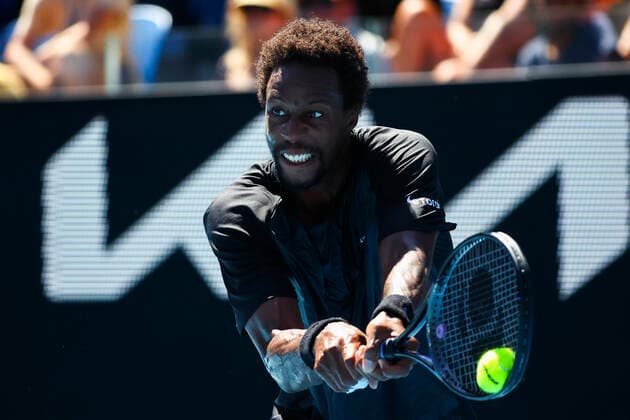 French Gael Monfils pictured in action during a tennis match between French Monfils and Chilean Garin, in the third round of the men s singles at the Australian Open Grand Slam tennis tournament, Friday 21 January 2022 in Melbourne Park, Melbourne, Australia. The 2022 edition of the Australian Grand Slam takes place from January 17th to January 30th. PATRICKxHAMILTON  x4345573x