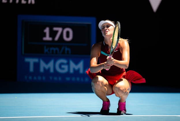 January 21, 2022, MELBOURNE, AUSTRALIA: Marta Kostyuk of Ukraine in action during the third round at the 2022 Australian Open Grand Slam Tennis Tournament against Paula Badosa of Spain MELBOURNE AUSTRALIA - ZUMAa181 20220121_zaa_a181_108 Copyright: xRobxPrangex