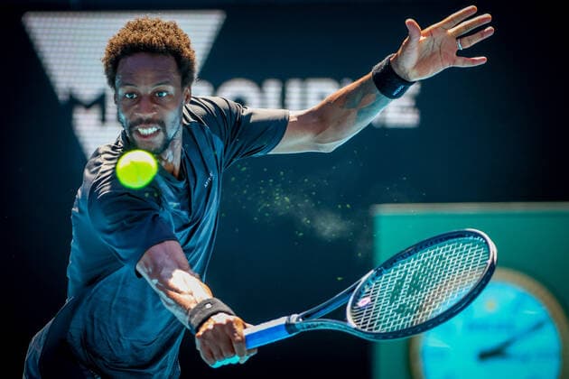 French Gael Monfils pictured in action during a tennis match between French Monfils and Chilean Garin, in the third round of the men s singles at the Australian Open Grand Slam tennis tournament, Friday 21 January 2022 in Melbourne Park, Melbourne, Australia. The 2022 edition of the Australian Grand Slam takes place from January 17th to January 30th. PATRICKxHAMILTON  x4399112x